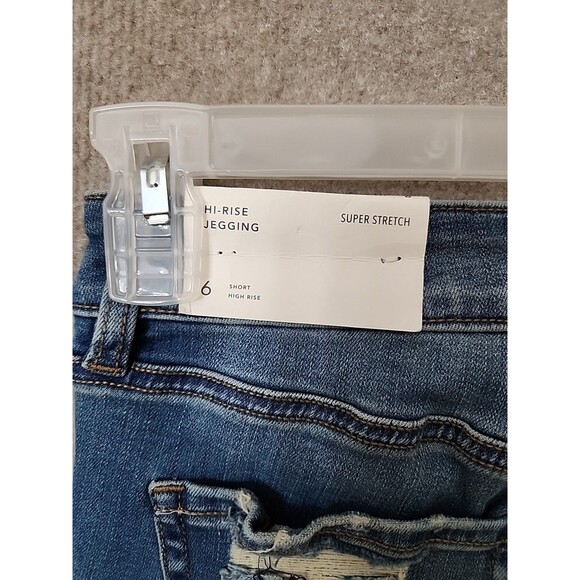 American Eagle Ripped Jegging Jeans Women 6 Short Blue Patched Super Stretch NEW - Picture 9 of 13